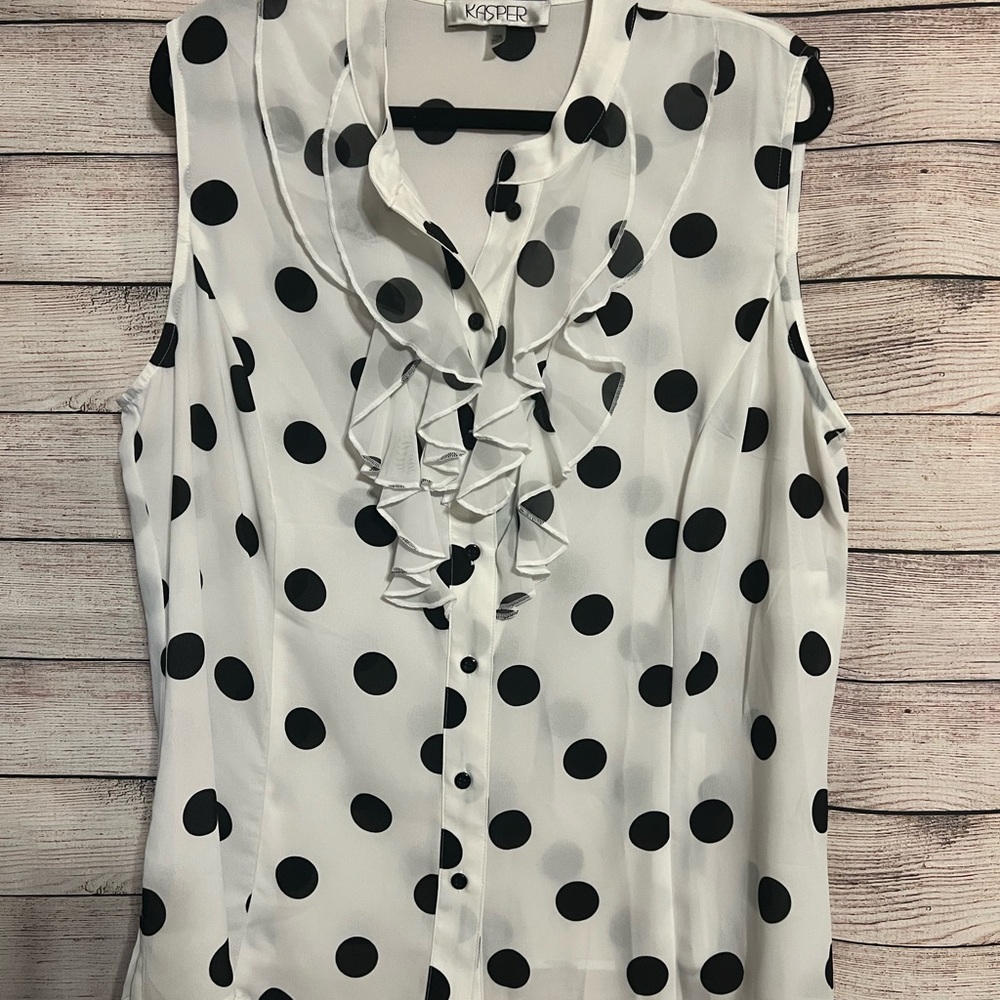 Kasper Black and White Polka Dot Sleeveless Shell Top NWOT
